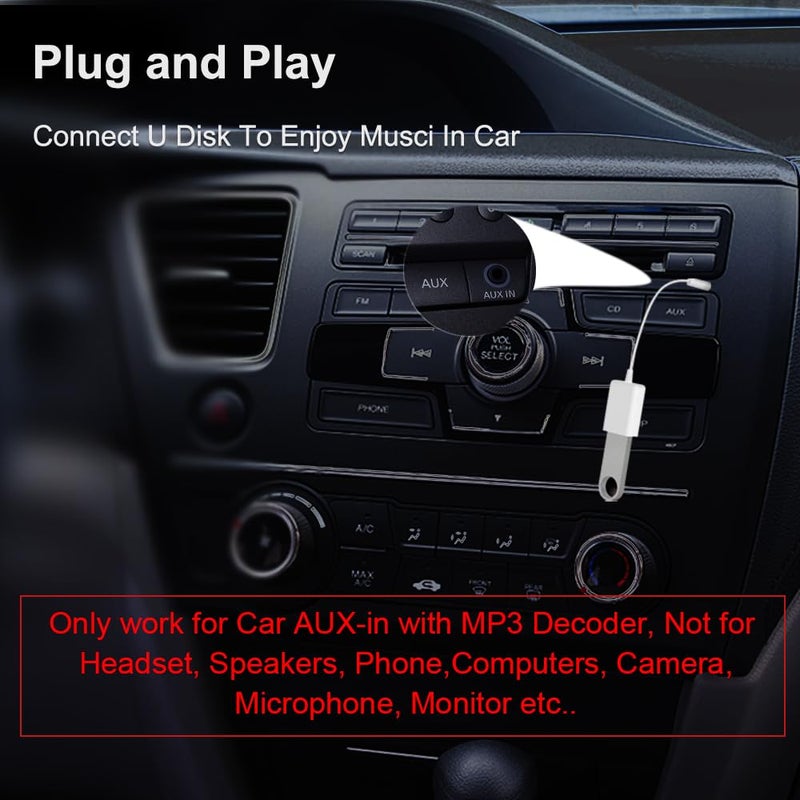 Oxsubor AUX to USB Adapter, 3.5mm Male Audio Jack to USB 2.0 Female Converter Cable, Only Work for Car AUX-in with MP3 Decoder, Not for Headset, Speakers, Phone,Computers, Camera,Microphone, Monitor - Image 2